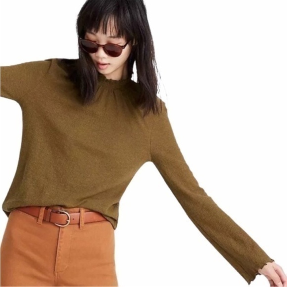 Madewell texture & thread NWT lettuce hem mock neck long sleeve top SIZE XS